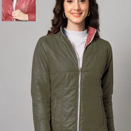 PURYS Women Maroon & Olive Green Reversible Padded Jacket-image-24