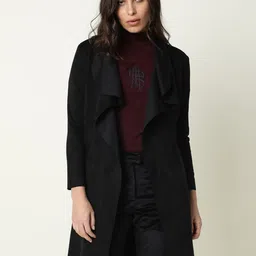 RAREISM Women Black Longline Open Front Jacket-image-4