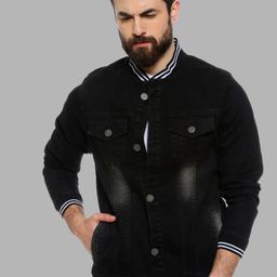 Campus Sutra Men Black Geometric Windcheater Outdoor Cotton Denim Jacket-image-39