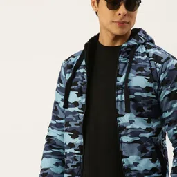 Campus Sutra Men Blue Black Camouflage Windcheater Bomber Jacket-picture-56