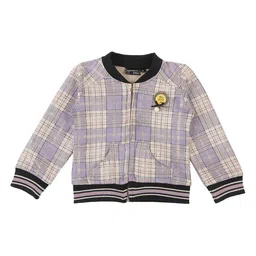 Actuel Girls Geometric Checked Pure Cotton Bomber with Patchwork Jacket-image-32