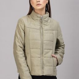 Gipsy Women Green Suede Dry Fit Puffer Jacket-image-25