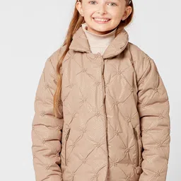 One Friday Girls Brown Lightweight Full Sleeves Quilted Jacket-image-6