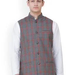 Exotic India Checked Woven Nehru Jacket-picture-51