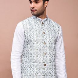 SHOWOFF Printed Slim Fit Nehru Jackets-36