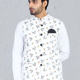 TAHVO Men White Printed Nehru Jackets-23