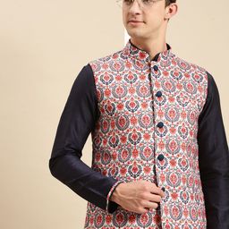 Sanwara Men Blue Printed Nehru Jackets-49