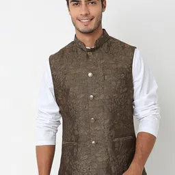 Ethnicity Woven Design Mandarin Collar Nehru Jacket-picture-17