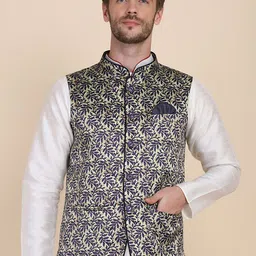 TAHVO Men Green Printed  Nehru Jackets-53