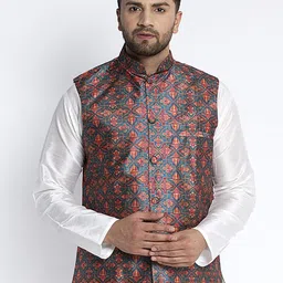 Benstoke Men Brown Woven Printed Nehru Jackets-image-27