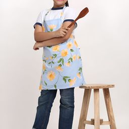 Arrabi Kids Blue & Orange Colored Floral Printed Apron With Pockets-7