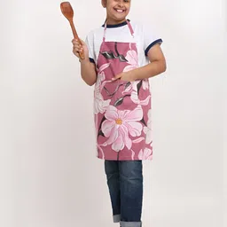 Arrabi Kids Pink & Black Floral Printed Aprons With 2 Patch Pockets-16