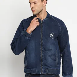 SPYKAR Men Navy Blue Washed Crop Denim Jacket with Patchwork-picture-25