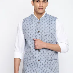 Fabindia Men Blue Printed Nehru Jacket-25