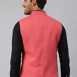 MR BUTTON Men Pink Solid Nehru Jacket image 3