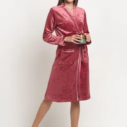Arrabi Women Warm Woolen Bath Robe With Pockets-image-13