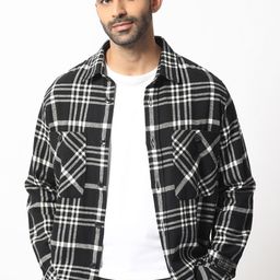RARE RABBIT Men Rousso Checked Spread Collar Cotton Tailored Shacket-49
