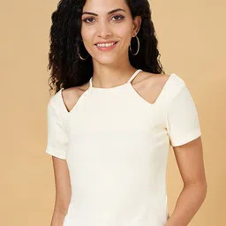 SF JEANS by Pantaloons Choker Neck Slim Fit Cut-Outs Cotton Regular Tops-picture-11