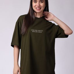 MISCHIEF MONKEY Typography Printed Drop-Shoulder Sleeves Oversized Cotton T-shirt-image-40