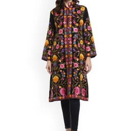 CRAFTBAZAR Woollen Longline Open Front Jacket with Embroidered-56