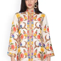 CRAFTBAZAR Woollen Longline Open Front Jacket With Embroidered-49