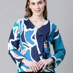 Oxolloxo Abstract Printed V-Neck Insulator Cotton Quilted Jacket-picture-17