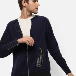 Campus Sutra Men Navy Blue Windcheater Crop Outdoor Sporty Jacket with Patchwork-picture-19