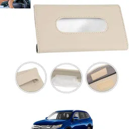 Beige Leatherite Rectangle Shape Fancy Design Tissue Dispencer For Car-116 Vehicle Tissue Dispenser-24