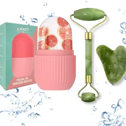 LAXIT for Face with 100% Natural Gua Sha Jade Stone Facial Combo For Skin Eye Body Ice Cube Roller Women Men Reusable Beauty Tools Massager-17