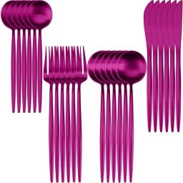 pink stainless steel mirror polished cutlery set of 6 (24pcs) Stainless Steel Dessert Spoon Set-image-0