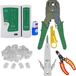 3in1 Modular Crimping tool Krone kd 1 tool Lan Cable Tester Wire cutter 9V Battery and 100 Pcs Rj45 Connectors (Pack of 6) Manual Crimper-image-10