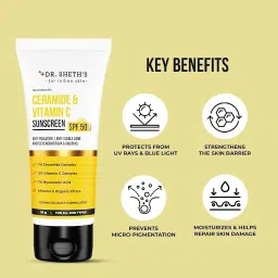 dr. sheth's Sunscreen - SPF 50 PA+++ Ceramide & Vitamin C |In-Vivo Tested| SPF 50+ Pa++++| All Skin Types image 2