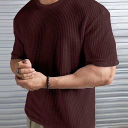 Men Self Design Round Neck Polyester Brown T-Shirt-image-25