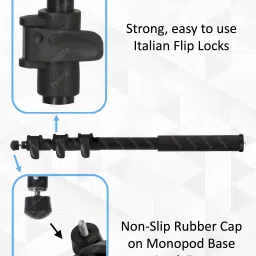 Prolite Monopod with Dual Mount Thread Adapter (1/4inch and 3/8inch) | Italian Flip Locks | Rubber Grip | Upto 10kg Payload Monopod image 3