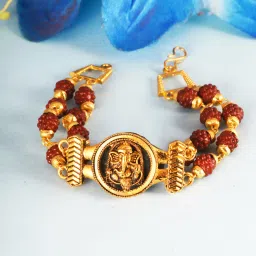 Rudraksh RAKHI FOR BROTHERS BHAIYA OM KADA RUDRAKSHA GIFT COMBO RUDRAKSHA BRACELET-147 Silver, Gold Finish Bracelet Set-image-46