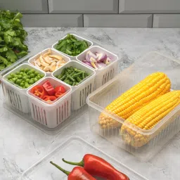 Plastic Vegetable Organizer Tray with 6 Drainer Boxes,Ideal for Garlic, Onion, Chili. Storage Basket-picture-0