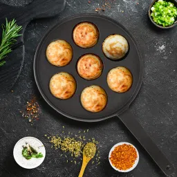 Premium Cast Iron Paniyaram Pan 7 Cavities, Appam Patra with Handle Chetty Pan 20.5 cm diameter 0.3 L capacity-image-15