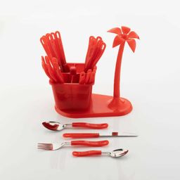 Red Stainless Steel Spoon and Fork (Set of 24 Pieces) with Steel Spoon Stand Suitable for Kitchen and Dining Table (Stylish Look) (Pack of 25) Stainless Steel Cutlery Set (Pack of 25) Disposable Steel Cutlery Set-11