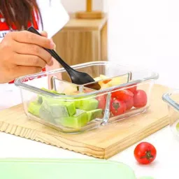 Lunch Box with Lid Glass Lunch BOX & Three Compartment Lunch (PACK OF 1) 1 Containers Lunch Box-1