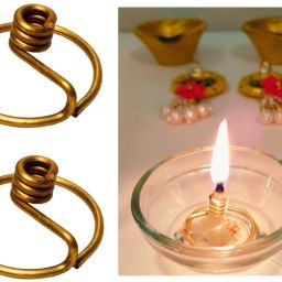 Niranjan Kadi Brass Ring Wick Holder for Diya Bati Oil Lamps Round Shape Brass (Pack of 2) Hanging Diya-image-45
