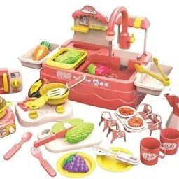 Pretend Play Dishwasher Kitchen Sink Toy Set with Running Water, Cookware-image-4