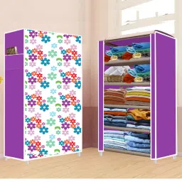 5 Shelf Foldable Collapsible Wardrobe Storage Organizer Almirah Cloth Rack PP Collapsible Wardrobe-image-99