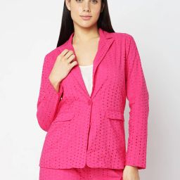 Women Embroidered, Solid Single Breasted Casual Blazer-image-123