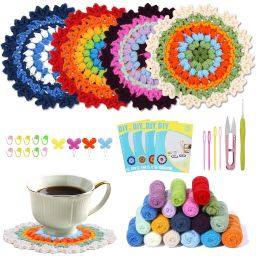 DIY Crochet Kit Set of 4Pcs Floral Coaster Material Kit with Tutorials Gift-11