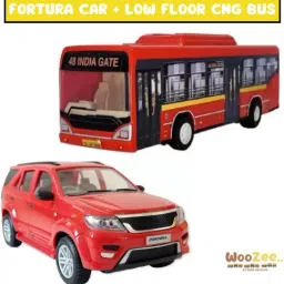 LOW FLOOR CNG BUS + FORTURA CAR - BIG SIZE 25Cm PULL BACK ACTION (FRICTION) TOY-4