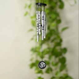 Wind Chime with Om Printed 5 Pipes for Positive Energy, Decorative Wood, Aluminium Windchime-image-29