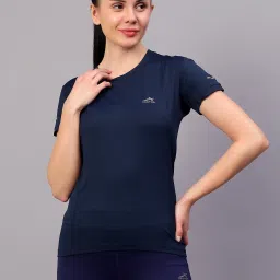 Women Solid Round Neck Polyester Dark Blue T-Shirt-picture-1