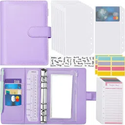 parspar A6 pure Leather File Folder Ring Binder Set with Envelopes Sheets Stickers Ruler Manual Multi Binder-picture-1