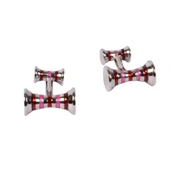 Alvaro Castagnino Silver-Toned & Pink Contemporary Cufflink-image-96