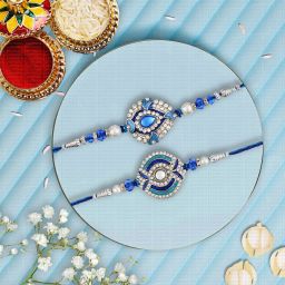 Designer Set-7-10 Mauli Thread, Kundan, Pearl Rakhi, Chawal Roli Pack, Greeting CardSet-image-27